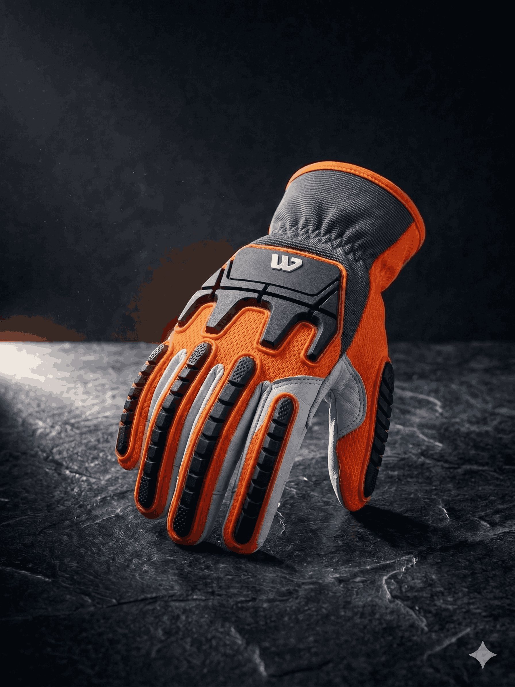 Black and orange mech gloves View 1