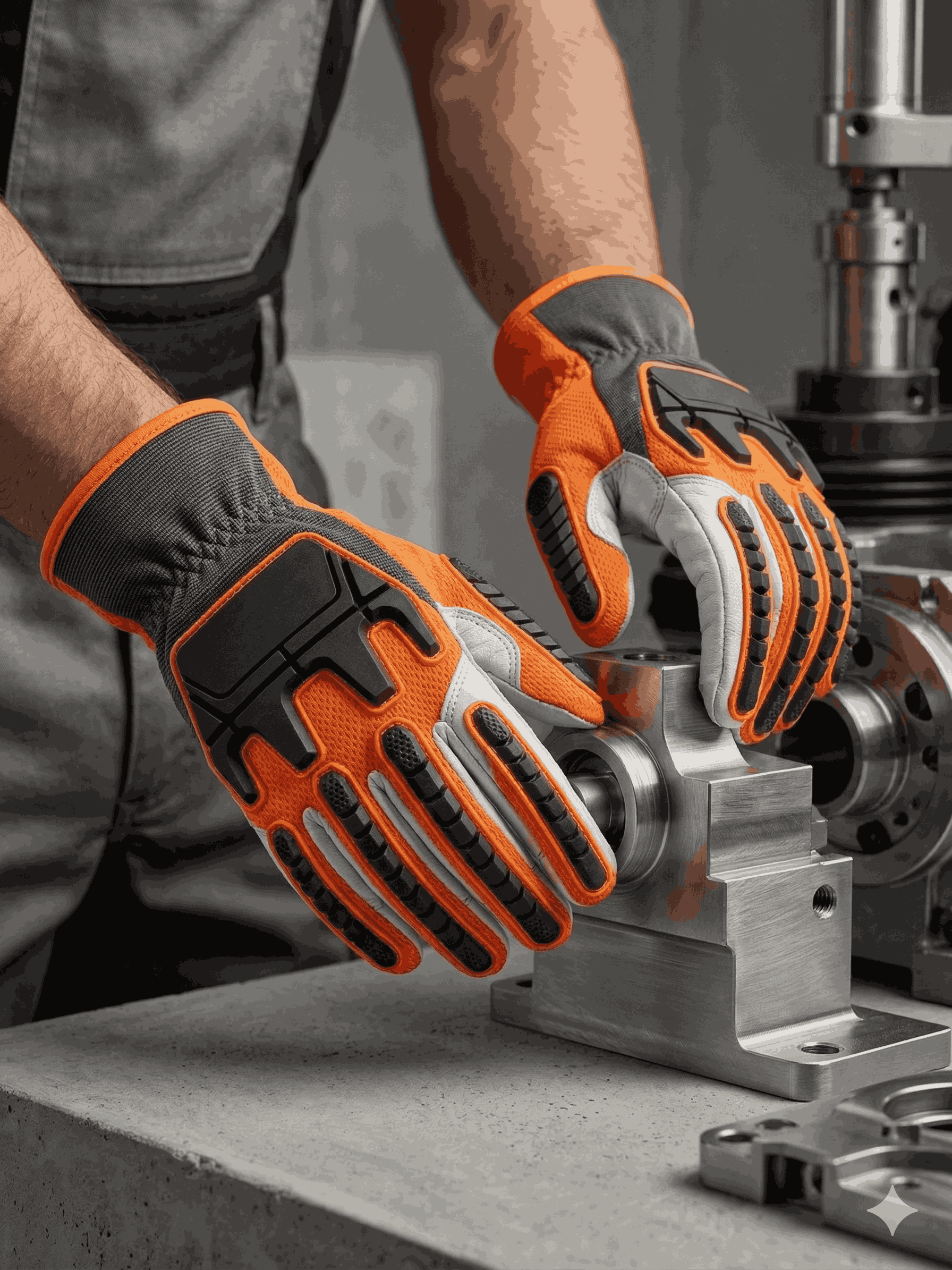 Black and orange mech gloves View 2