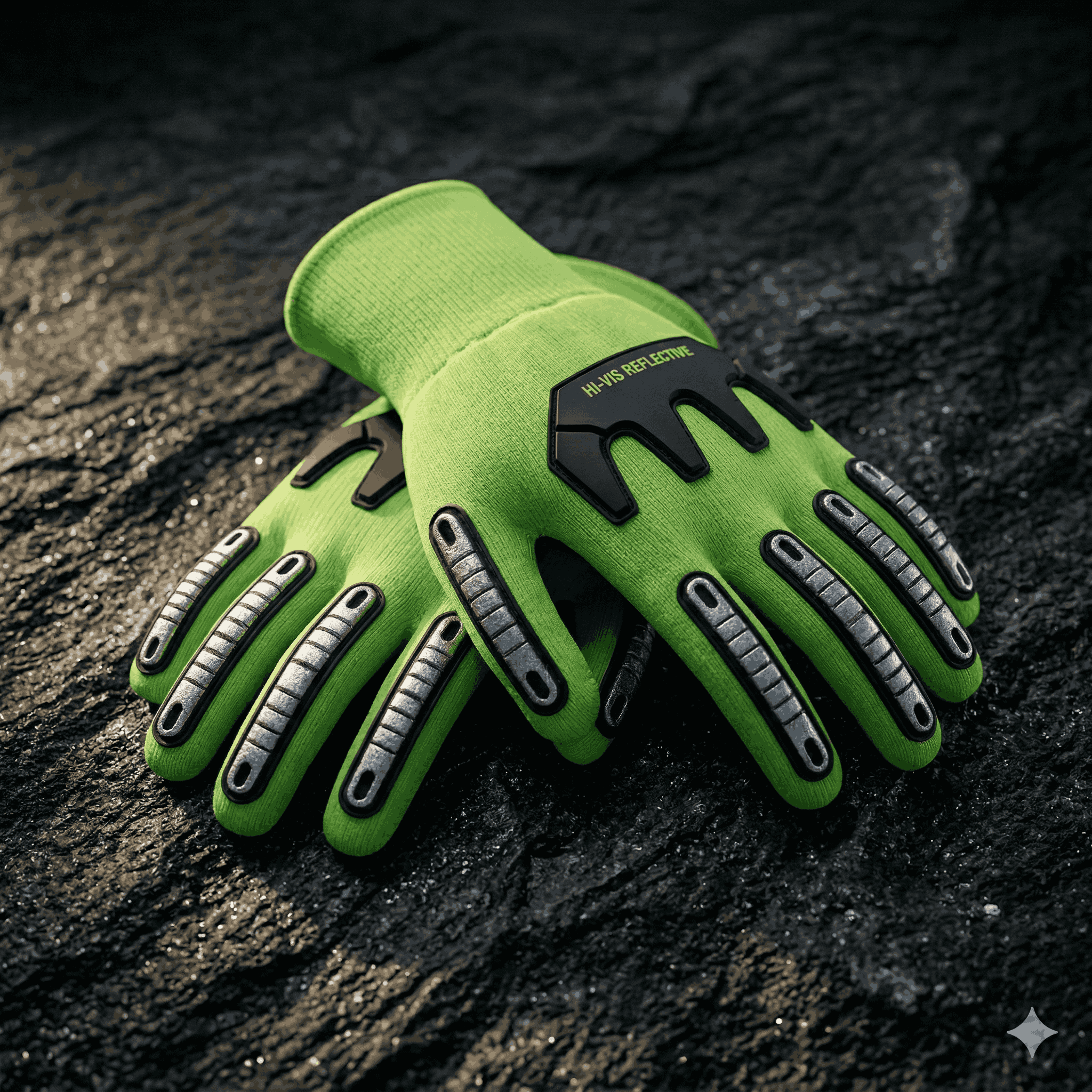 Black and green mech gloves View 3