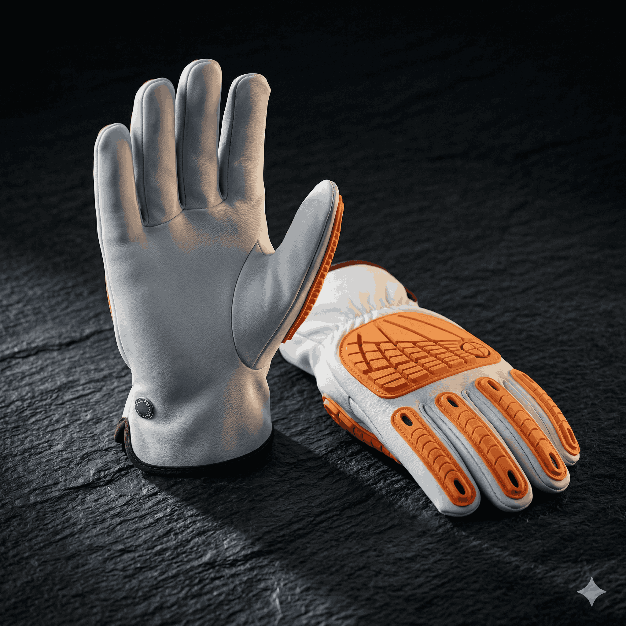White and Orange mech gloves View 3